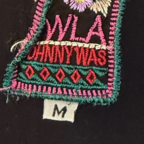 Women’s Johnny Was Black Tunic Dress with Pink & Green Floral Embroidery Size M - Picture 5 of 9